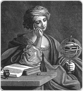 Allégorie de l’astrologie ancienne : femme savante méditant avec une sphère armillaire