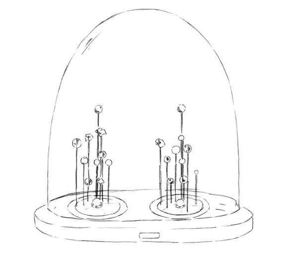 Dessin du Sympan Synastrie représentant deux ciels de naissance en regard, œuvre d’art pour couple